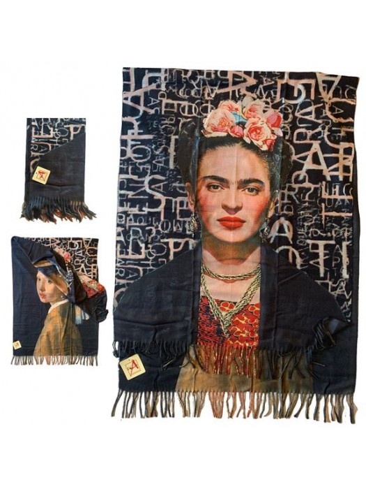 Scialle Stola Pashmina Frida Kahlo Ragazza Orecchino Perla CC-GIB30